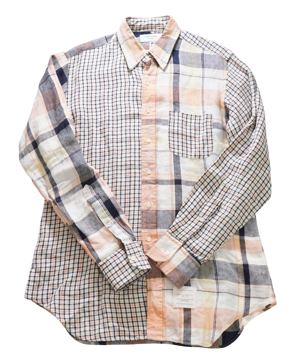 THOM BROWNE - Pink/Yellow Patchwork Plaid Cotton Shirt - 4
